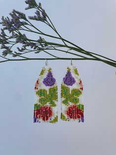 Fig Tree Beaded Earrings Fig Fruit Earrings Fringe Seed Beaded - Etsy Ukraine Handmade Flower Earrings For Summer Weddings, Handmade Summer Wedding Flower Earrings, Beaded Flower Earrings As Summer Gifts, Beaded Flower Earrings Summer Gift, Summer Beaded Flower Earrings As Gift, Summer Wedding Handmade Flower Earrings, Colorful Beaded Earrings For Summer Gift, Summer Beaded Earrings As Gift, Colorful Beads Flower Earrings As Summer Gift