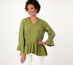 Level up your casual attire (while adding a chill Southwestern-inspired vibe) with this flounce hem blouse. From Canyon Retreat. Casual Blouse With Ruffle Hem, Casual Tops With Ruffle Hem And Relaxed Fit, Casual Ruffle Hem Top With Relaxed Fit, Casual Blouse With Ruffle Hem For Vacation, Relaxed Fit Tops With Ruffle Hem For Day Out, Casual Ruffled Peplum Top For Vacation, Relaxed Fit Ruffle Hem Top For Day Out, Casual Ruffle Hem Tops For Fall, Bohemian Tops With Ruffle Hem For Day Out