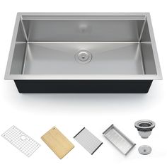 an all in one stainless steel kitchen sink and accessories