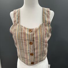 This Is A Nice Shirt That Is New With Tags Casual Brown Cotton Blouse, Casual Brown Tops For The Beach, Casual Cropped Beige Tank Top, Casual Beige Cropped Tank Top, Brown Crop Top For Vacation, Casual Brown Summer Blouse, Casual Brown Beach Blouse, Brown Cotton Vacation Tops, Casual Cropped Cotton Blouse