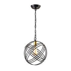 a black and gold pendant light hanging from the ceiling