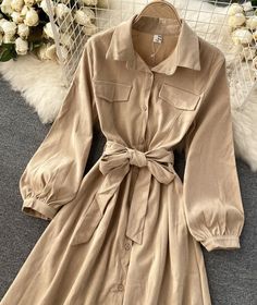 Stylish A Line Long Sleeve Dress Fashion Top Outfits, Fashion Tops Blouse, Long Sleeve Shirt Dress, Green Brown, Western Wear, Orange Pink, Fashion Tops, Dress Fabric, Clothing Patterns