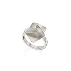 Silver Ring - Using just sterling silver, the artist translates the delicate beauty of origami into a sculptural ring that delights the eye with its dimensional design. Sterling Silver Geometric Jewelry For Formal Occasions, Formal Sterling Silver Geometric Jewelry, Formal Geometric Sterling Silver Jewelry, Minimalist Wedding Rings With Unique Design, Sterling Silver Rings With Unique Design For Formal Events, Sterling Silver Rings With Unique Design For Formal Occasions, Formal Sterling Silver Rings With Unique Design, Modernist White Gold Ring For Gift, Modernist White Gold Rings For Gifts