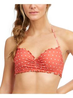 SUNDAZED Women's Red Polka Dot Halter Tie Shirred Stretch Adjustable Ruffled Nixie Underwire Swimsuit Top 32 C Underwire Swimsuit, I Lose, Swim Suit Bottoms, Cheeky Bikinis, Swimsuit Tops, Lady In Red, Polka Dots, Dots, Orange