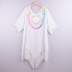 WickedAF White / One Size Valli Tassel Cover Up Cotton Beach Cover-up For Beach Season, White Cotton Summer Cover-up, Casual Beach Cover-up With Tassels, Casual White Cover-up With Crochet Trim, Summer White Cotton Cover-up, Summer Cotton Cover-up For Vacation, Cotton Beach Season Cover-up For Vacation, Beach Season Cotton Cover-up For Vacation, Summer Cotton Beach Cover-up