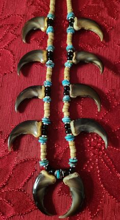 Authentic Native American made necklace. Made with silver, turquoise, bone, and horn. Native American Necklace Pueblo Direct, Vintage Native American Necklace, Old Pawn Native American Jewelry, Bone Bead Necklace, Bear Claw Necklace, Native Necklace, Native American Dress, Dream Catcher Native American, Claw Necklace