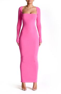 N BY NAKED WARDROBE Long Sleeve Maxi Dress | Nordstromrack Pink Bodycon Dress In Elastane, Long Fitted Solid Color Dresses, Long Fitted Dress In A Specific Color, Fitted Sheath Maxi Dress, Solid Color Long Fitted Dress, High Stretch Long Sleeve Elastane Dresses, Bodycon Long Sleeve Maxi Dress In Elastane, Long Sleeve Bodycon Maxi Dress In Elastane, Long Sleeve Bodycon Elastane Maxi Dress