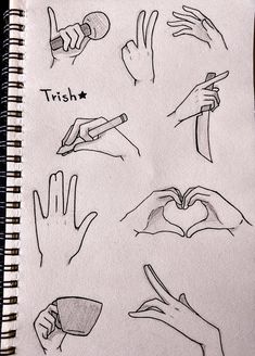 hand gestures drawn in pencil on white paper