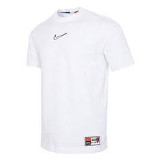 Men's Nike Logo Embroidered Woven Label Training Sports Short Sleeve White T-Shirt CZ1010-100 (Embroidery) Sports Cotton T-shirt With Embroidered Graphics, Sporty T-shirt With Embroidered Logo For Sports, Crew Neck Tops With Embroidered Logo For Sports Events, Sports Cotton T-shirt With Embroidered Logo, Sporty Short Sleeve Tops With Embroidered Logo, Sports Cotton Tops With Embroidered Logo, White Top With Embroidered Logo For Streetwear, Sports Season Embroidered Logo Crew Neck T-shirt, Sports T-shirt With Embroidered Logo