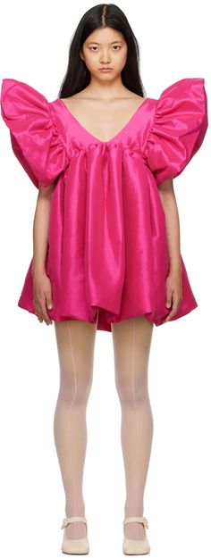 Kika Vargas: Pink Adri Minidress | SSENSE Pink Skater Dress, Fuchsia Dress, Taffeta Dress, Scoop Neck Dress, Fuchsia Color, Curator Style, Luxury Streetwear, Pink Dress, On Sale