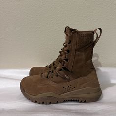 Brand New Nike Sfb Field 2 8" Leather Tactical Boots Without Box Tactical Brown Hiking Boots, Brown Combat Hiking Boots For Outdoor, Brown Combat Boots For Outdoor Activities, Brown Combat Style Hiking Boots For Outdoor, Brown Combat Style Hiking Boots, Brown Tactical Work Boots For Outdoor Work, Tactical Leather Desert Boots With Reinforced Toe, Tactical Brown Work Boots For Outdoor, Tactical Brown Leather Boots