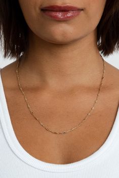 Life is too short to wear boring jewelry. With Harlow, you get the classic feel of a chain necklace, with a modern twist in design. Intricate detailing gives this piece a fresh, luxe feel for everything from cocktail parties to jeans and tees. Add your favorite charm to complete your look. Gold-filled 3mm chain width Available in 3 lengths Gold Plated Figaro Chain Necklace For Party, Elegant Figaro Chain Necklace For Party, Minimalist Yellow Gold Chain Necklace For Party, Dainty Delicate Chain Necklace For Party, Dainty Yellow Gold Chain Necklace For Party, Party Gold Plated Chain Necklace, Elegant Everyday Station Necklace With Delicate Chain, Minimalist Delicate Chain Necklace For Party, Trendy 14k Gold Jewelry With Delicate Chain