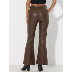 Made of faux leather fabric, these casual pants can keep you warm all the time while still flattering your figure. A high waist and straight leg design can highlight your leg line and elongated proportions, a sweet piece for you in each season. Perfect with heels, flats, or sneakers, matches well in crop tops, camis, sweaters, jackets, and so on for a chic look. Trendy Brown Faux Leather Pants, Trendy Solid Color Polyurethane Pants, Brown Faux Leather Pants With Pockets, Trendy Brown Leather Pants With Pockets, Solid High-waisted Leather Pants For Winter, Trendy Brown Pants With Belt Loops, Trendy Brown Leather Pants, Trendy Brown Leather Pants For Fall, High-waisted Faux Leather Pants