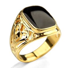 PRICES MAY VARY. DESIGN - the contrast between the black enamel and the rich buttery 18K yellow gold in this rectangle signet ring creates a bold, refined look. SPECIFICATION - material:brass. 0.43*0.57inch cushion men ring. Polished finish. OCCASIOINS - our men black ring plated by 18K yellow gold has a wonderfully rich finish that is timeless , suitable for everyday wear. No matter which sizes you choose , it’s style and distinction will be unsurpassed. PACKING - the gold men ring of your choi Mens Gold Ring With Black Stone, Gold Enamel Ring With Black Detail For Formal Occasions, Elegant Gold Signet Ring With Black Enamel, Classic Gold Enamel Ring For Anniversary, Black Enamel Ring With Polished Finish For Formal Occasions, Formal Black Enamel Ring With Polished Finish, Hallmarked Black Rectangular Rings, Rectangular Black Hallmarked Ring, Classic Gold Enamel Ring