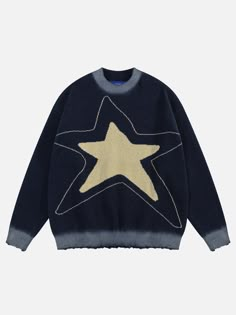 Ripped Sweater, Top Streetwear Brands, Patchwork Sweater, Star Sweater, Chic Sweaters, Clothing Details, Print Sweater, 90s Grunge, Grunge Style