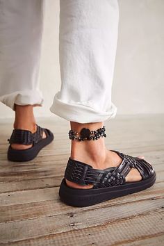 Vegan Sunrise Bay Sandals | Free People Artsy Chic, Black Huarache, Huarache Sandals, Classic Sweater, Over 50 Womens Fashion, Street Style Chic, Jewelry Outfit, Crazy Shoes, Sandal Fashion