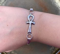 Vintage Sterling Silver Ankh bracelet, The Egyptian symbol which represents the key of eternal life. Ankh Bracelet, Ankh Egyptian, Key Of Life, Egyptian Symbols, Pearl Brooch, Bracelet Vintage, Eternal Life, Blue Rhinestones, Infinity Bracelet