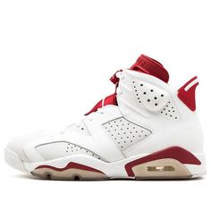 The Air Jordan 6 Retro is a classic sneaker with a modern twist. This 2017 retro features a white and light grey perforated nubuck leather base, with "Gym Red" accents throughout. The shoe also includes 1991 stitched on the inner tongue, and Jumpman branding on the tongue, lace overlay, and heel section. This sneaker is perfect for anyone who wants a stylish, comfortable, and versatile sneaker. With its clean lines and simple colorway, the Air Jordan 6 Retro can be worn with any outfit. (AJ6/SNKR) Sporty Leather Jordan Shoes With Perforated Toe Box, White High-top Sneakers With Gum Sole For Light Sports, Classic Jordan Leather Shoes With White Sole, Classic Leather Jordan Shoes With White Sole, Mid-top Leather Jordan Shoes With Perforations, White Low-top Custom Sneakers With Perforated Toe Box, High-top Jordan Shoes With Perforated Toe Box For Streetwear, White Leather High-top Sneakers With Boost Midsole, White Leather High-top Sneakers With Perforations