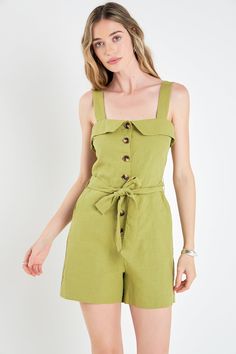 Make a sophisticated style statement in the Linen Romper with Self Tie and Buttons. Boasting a straight neckline shoulder straps front button closure and a matching tie belt this chic romper is designed to fit and flatter any silhouette. Crafted from breathable linen fabric it's perfect to wear all season long. Straight neckline Shoulder straps Front button down closure Tie belt Mini length Lined Pocket Hand wash cold Do not bleach Do not tumble dry Iton low Shell: 80% Linen 20% Cotton Lining: 1 Chic Romper, Black White Maxi Dress, Linen Romper, Casual Party Dresses, Maxi Dress Sale, Fashion Night, White Maxi, Straight Neckline, Pink Outfits