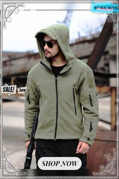 Military Fleece Tactical Jacket Solid Casual Hooded Jacket Army Zipper Coat Outdoor Thermal Ventilation Sports Polar Clothes Tactical Khaki Outerwear For Outdoor Activities, Tactical Outdoor Outerwear With Pockets, Khaki Windproof Techwear Outerwear, Khaki Combat Windbreaker For Hiking, Windproof Long Sleeve Hooded Jacket For Outdoor, Khaki Military Style Windbreaker For Outdoor Work, Combat Style Khaki Windbreaker For Hiking, Windproof Long Sleeve Parka For Outdoor Work, Windproof Parka For Outdoor Work