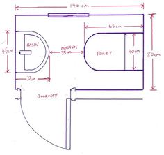 a drawing of a bathroom with measurements for the toilet and sink area, along with an adjacent shower stall