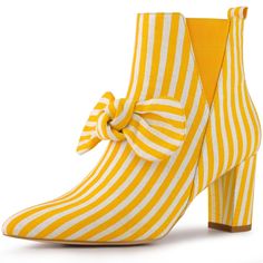 These fashionable striped boots have become a modern wardrobe staple for shopping on the streets. You can strut in style with these zip-high-heeled boots, which are perfect for going out or traveling. The bow and stripes design never go out of style. They are versatile enough to be paired with jeans or dresses, making them a great addition to any outfit. Please check the size measurement chart before ordering. Kitten Heel Ankle Boots, Striped Decor, Creative Shoes, Chunky Heel Ankle Boots, Womens Chunky Heels, Closed Toe Shoes, Shoes Boots Ankle, Rubber Boot, Chunky Heels Boots