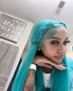 🩵 Blue Wig Outfit, Blue Braids For Black Women, Blue Wigs For Black Women, Wig Installs