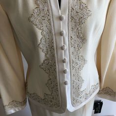 Stunning Cream Albert Nipon Evening Suit Nwt. Jacket Has Long Sleeves, Trimmed With Satin, And Exquisite Fine Beading. Skirt Is Full Length With Kick Vent In Back Center Seam. Evening Suit, Expensive Taste, Dresses Vintage, High Fashion, Beading, Full Length, Long Sleeves, Maxi Dress, Size 6