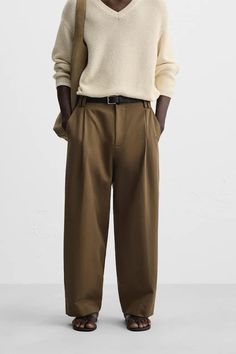 BALLOON FIT COTTON - LINEN BLEND PANTS - Brown | ZARA United States Balloon Trousers, Zara Trousers, White Long Sleeves, Buy Sweaters, Long Sleeve And Shorts, Linen Blend Pants, Trench Jacket, Cardigan Sweater Dress, Cardigan Sweater Jacket