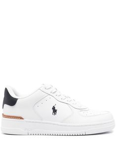 white calf leather grained texture logo patch at the tongue embroidered logo to the side contrasting branded heel counter perforated toebox front lace-up fastening round toe branded insole flat rubber sole Clown Outfit, Clown Clothes, Polo Shoes, Texture Logo, Polo Pony, Balenciaga Track, Embroidered Leather, Balenciaga Triple S, Summer Beach Wear