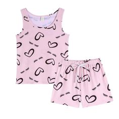 PRICES MAY VARY. Material: 95%Polyester & 5%Elastane. Soft and lightweight pajamas for women. Women Size: these pajamas are USA Size for women. X-Small(USA Size:0-2), Small(USA Size:4-6), Medium(USA Size:8-10), Large(USA Size:12-14), X-Large(USA Size:16-18). Summer Pajama Set For Women: sleeveless tank top and shorts set. Shorts is designed with elastic waist and drawstring. Cute Women Sleepwear sets: heart printed tank top with a matching plaid shorts. Comfy pjs for women: relaxed fit design fo Cute Sleeveless Bedtime Set, Pink Tank Top For Summer Sleepover, Casual Sleeveless Sleepover Sets, Cute Sleeveless Sleep Tops, Casual Sleeveless Tank Top For Pajama Party, Cotton Tank Top For Pajama Party In Summer, Cotton Tank Top For Summer Pajama Party, Pink Summer Sleepwear For Relaxation, Pink Sleepwear For Summer Relaxation