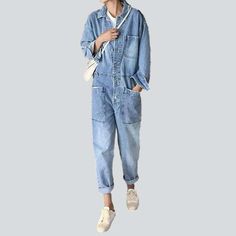 Our 2023 Spring-Summer Collection is here to bring back the nostalgia with these Nineties-inspired buttoned closure women's jeans overall! Bleached to perfection. these oversized denim shorts embody a rebellious attitude and grunge elegance. With their edgy distressed pattern and a blend of a resilient zipper and a stylish button. this is a dream denim come true!Unique Features: 90s Grunge Vibes ââ‚?Crafted to capture the spirit of the iconic '90s grunge movement. these shorts exude an effortles Casual Overalls With Buttons, Medium Wash Relaxed Fit Denim Utility Jumpsuit, Casual High-waisted Shortalls With Pockets, Utility Denim Jumpsuit In Washed Blue With Pockets, Washed Blue Relaxed Fit Jumpsuits With Pockets, Utility Overalls With Button Closure And Relaxed Fit, Utility Washed Blue Denim Jumpsuit With Pockets, Casual Relaxed Fit Shortalls For Fall, Casual Washed Blue Shortalls With Pockets