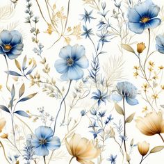 Wynn Wallpaper - Painted Paper Delicate Floral Wallpaper, Beautiful Blue Bedrooms, Blue Wallpaper Office, Blue Country Wallpaper, Bedroom Wallpaper Ideas Modern, Blue Watercolor Flowers, Blue Floral Wallpaper, Woodland Wallpaper, Floral Bathroom