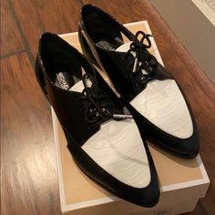 Brand New - Never Worn - Michael Kors Size 7.5 - Tuxedo B&W Shoes - Has Cut Outs In Side - Comes With Box Guy Accessories, W Shoes, Random Guy, Tuxedo Shoes, Shoes Brand, Shoes Color, Michael Kors Shoes, Michael Kors Black, Shoes Black