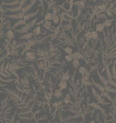 an image of a wallpaper with plants and flowers in brown on dark grey background