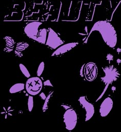 a drawing of a purple bunny holding a flower with the words beauty written below it