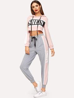 Bra Bags, Drawstring Sweatpants, Stylish Women Fashion, Cheap Hoodies, Trendy Fashion Tops, Crop Hoodie