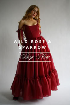 The Wild Rose & Sparrow signature Siena silhouette: now in a full length gown version. The Siena gown features floor length three tier dress in the perfect shade of dark cherry red for the ultimate romantic look.
The bust features V shaped corset boning that gives a flattering look.

The Siena features a functional corset back closure that you can tighten for a snatched bodice look, adjusting the bust and the waist, helping you get the perfect fit every time. Bridesmaid Dresses Red, Senior Recital, Coquette Spring, Dark Cherry Red, Fantasy Ball, Confidence Is Key, Fair Outfit, Classic Wardrobe Essentials, Fair Outfits