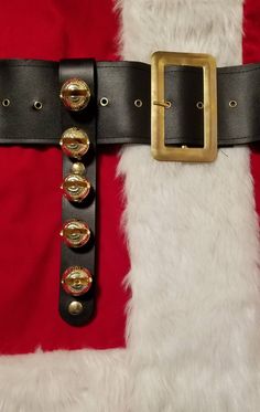 This  listing is for 1 black leather bell set for a 4 inch santa belt. It is made from 8 ounce Herman oak vegetable tanned leather and has all brass bells and brass snaps. These can also be made with chrome plated brass bells and snaps or in red if you would like. The belt isn't included with the listing. Please visit our store for santa belts, key holders and other leather goods Santa’s Belt Buckle Plastic, Santa Claus Belt, Santa Belt, Santa Belts, Santa Suit, Santa Suits, Key Holders, Brass Bells, Black Leather Belt