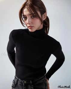 Black Turtle Neck Outfit, Turtle Neck Outfit, Knitted Turtleneck, Black Turtle Neck, Loose Fit Sweater, Woman Sweater, Basic Sweaters, Dark Feminine Aesthetic, Winter Pullover