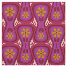 a pink and yellow abstract pattern with flowers on it's side, in the middle of