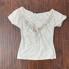 Vintage Embellished Dolce & Gabbana Cotton T-Shirt Size M, Cotton With Elastin, Super Stretchy And Body Hugging Elegant Embellished Cotton Tops, Embellished Fitted Cotton T-shirt, Fitted Cotton Embellished T-shirt, White Embellished Cotton Tops, Summer Sequined Cotton Tops, Summer Cotton Tops With Sequins, Cotton Sequin Tops For Summer, Spring Fitted Embellished T-shirt, Spring Embellished Short Sleeve Tops