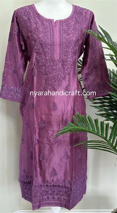 Classy and elegant kurta on Chanderi Silk. Mukaish work adds charm to this beautiful kurta!   Liner included Purple Straight Kurta With Cutdana, Purple Dori Work Kurta For Eid, Purple Dori Work Kurta For Navratri, Purple Anarkali Kurta With Chikankari Embroidery, Festive Purple Kurta With Chikankari Embroidery, Designer Purple Kurta With Chikankari Embroidery, Purple Chikankari Embroidery Kurta For Eid, Elegant Purple Kurta With Chikankari Embroidery, Purple Straight Kurta For Transitional Season