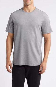 Classic, comfortable and easy to wear, this staple T-shirt looks great on its own and makes an ideal layer when the weather cools. Crewneck Short sleeves 51% polyester, 22% cotton, 21% modal, 6% spandex Machine wash, tumble dry Imported Cotton Athleisure T-shirt With Moisture-wicking, Go-dry Short Sleeve T-shirt For Everyday, Casual Go-dry T-shirt For Summer, Casual Solid Moisture-wicking T-shirt, Casual Cotton T-shirt With Moisture-wicking, Casual Crew Neck Top With Moisture-wicking, Casual Cotton Tops With Moisture-wicking, Casual Go-dry Crew Neck T-shirt, Modern Gray Crew Neck Tops