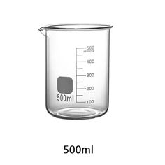 a beakle filled with liquid is shown on a white background and labeled 500ml