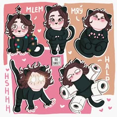 some stickers with cats on them that say meme and maybe they're cute