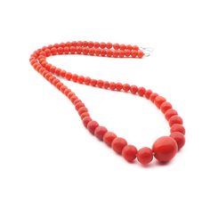 Vintage Czech necklace gradual red round glass beads 16" Coral Necklaces With Faceted Round Beads, Red Coral Necklaces With Round Faceted Beads, Coral Necklace With Faceted Round Beads, Faceted Red Coral Necklace, Red Coral Necklace With Faceted Beads, Red Jewelry With Faceted Beads, Red Oval Beaded Single Strand Necklace, Red Necklaces With Polished Oval Beads, Adjustable Red Necklaces With Oval Beads