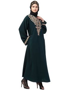 Round Neck Front and sleeve drop Embroidery Abaya Made with Matt Nida Fabric Easy and handy to wear and care, fit for all at every where. Fit for every day Hijab and band shown in the image can be bought separately Fabric: Matt NidaCare: Mild machine wash/ hand Cold Wash/ Dry cleanWe request customers to carefully choose the correct size and dress length referring to our size chart Embroidery Abaya, Salwar Kameez Mens, Patiyala Dress, Lehenga Suit, Muslim Outfits, Abaya Dress, Salwar Kameez Designs, Modest Wear, Islamic Clothing