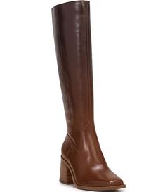 Vince Camuto Sangeti Leather Square Toe Tall Boots | Dillard's Brown Knee-high Heeled Boots With Zipper, Brown Knee-high Heeled Boots With Zipper Closure, Brown Wide Calf Knee-high Boots With Zipper, Tall Leather Heeled Boots With Reinforced Heel, Medium Width Leather Knee-high Boots, Brown Tall Boots Medium Width, Brown Faux Leather Boots With Zipper Closure, Brown Leather Tall Knee-high Boots, Brown Leather Knee-high Boots