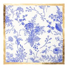 a blue and white floral pattern on a napkin